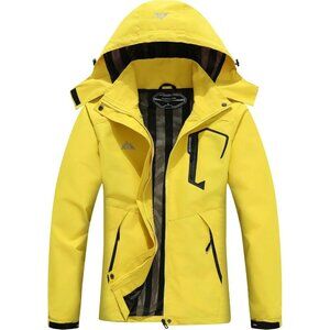 Women's Yellow Waterproof Lightweight Rain Jacket Windproof Trench Coat Hood